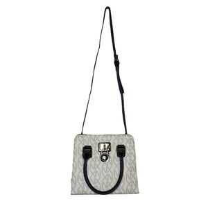 Noble Exchange NX Signature Print Padlock Tote Satchel Handbag blue / white